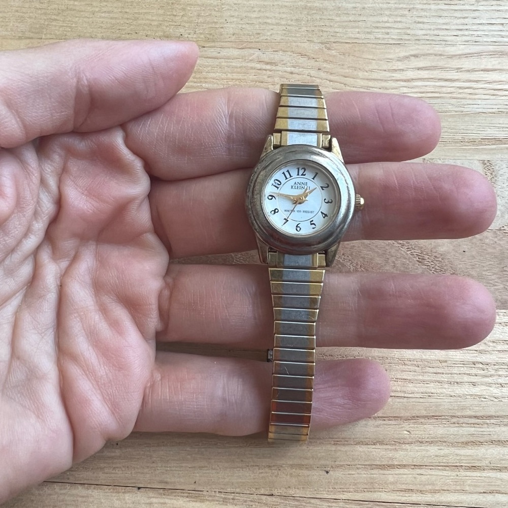 Vintage Anne Klein II ladies dainty two tone round dress watch NEW BATTERY